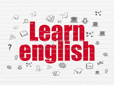 英语培训辅导摄影照片_学习理念： 在背景墙上学习英语