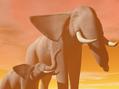 大象和小象摄影照片_妈妈和小象 — 3D 渲染