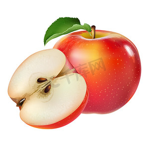 白色背景上的红苹果