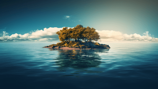 水体摄影照片_一座位于水体中央的小岛