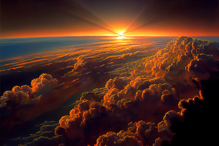 从飞机窗口看日出在云层之上