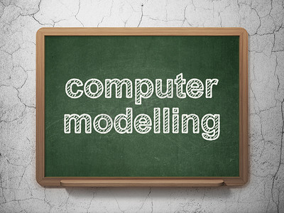 科学概念： 黑板背景上的计算机建模