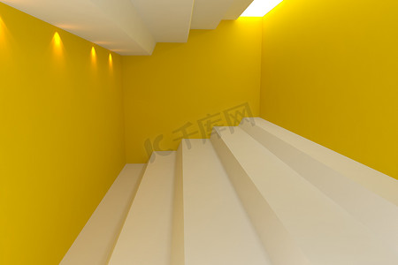 黄墙摄影照片_与空房间黄墙的抽象室内渲染。