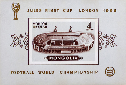 英国伦敦邮票摄影照片_邮票上的温布利足球场