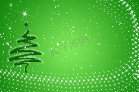在绿色背景的抽象发光的圣诞树。