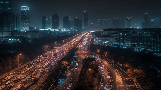 夜景北京长安街国贸中心交通