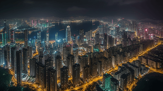 霓虹夜景摄影照片_城市夜景全景