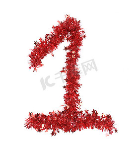 与星星的红色圣诞金属丝作为数字 1。