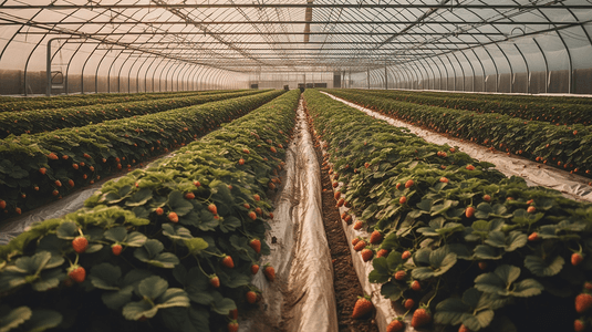畜牧大棚摄影照片_现代化草莓温室种植园