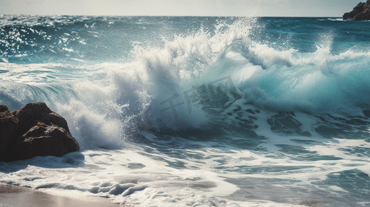 白天海浪在岸上碰撞
