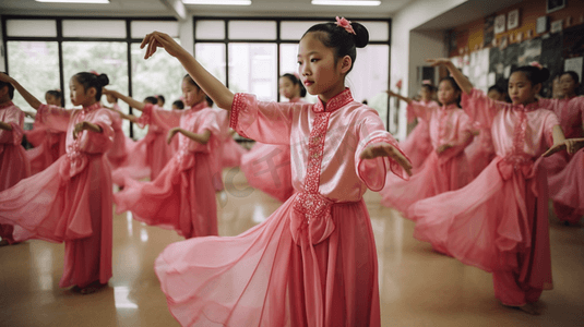 上课走神摄影照片_年轻舞蹈老师教小女孩跳舞