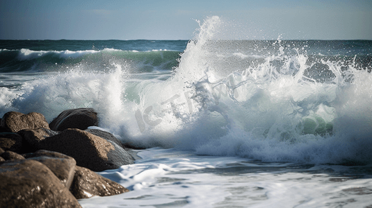 汹涌的海浪拍打着海岸