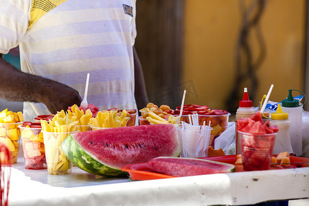 水果摊贩在卡塔赫纳德印第亚斯