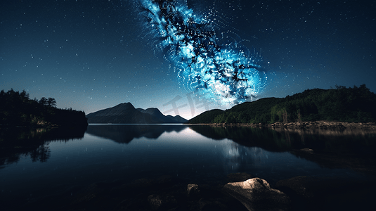 星夜摄影照片_星夜下的一片水域