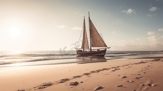 白天下海滩上的棕色帆船