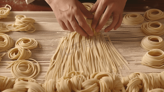 国潮风手绘面条摄影照片_手擀面面条食物美食