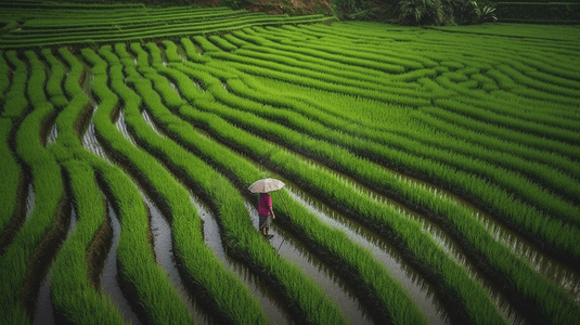 水稻田摄影照片_绿色的水稻田