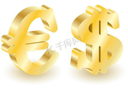 美元和欧元货币 3d 符号。
