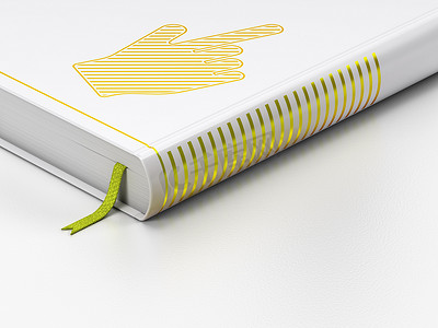 广告概念：合上的书，白色背景上的鼠标光标