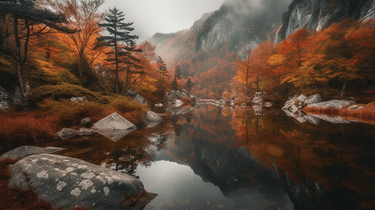 秋景摄影照片_秋季的山间云海