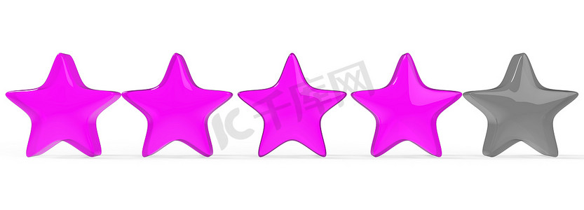 彩色背景上的 3d 四颗紫色星。