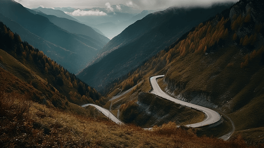 高山公路摄影照片_意大利阿尔卑斯山蜿蜒的高山公路