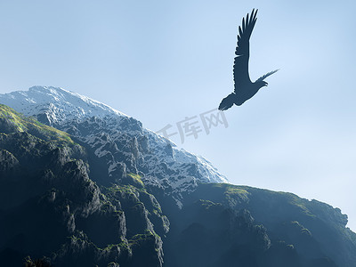 翱翔的雄鹰摄影照片_雄鹰翱翔于群山之上的剪影