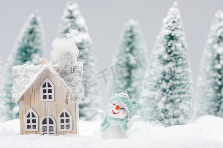 冬天的雪人和房子