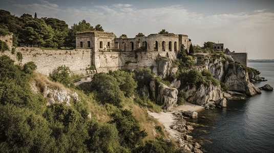 亚洲土耳其安塔利亚区阿拉尼亚半岛克孜勒库塔附近的古造船厂景观著名的高山旅游胜地古老城堡的一部分夏