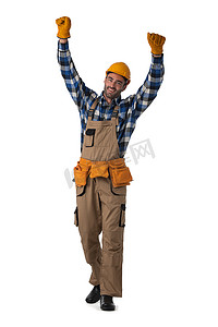 提高服务摄影照片_举起双臂的承包商工人