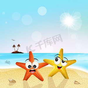 海星可爱摄影照片_沙滩上的海星