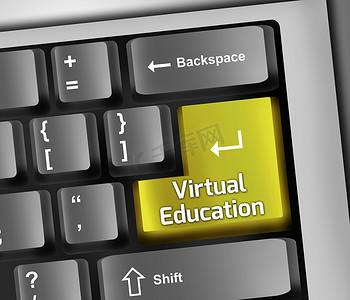 虚拟背景海报摄影照片_键盘插图 虚拟教育