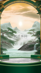 11绿色背景图片_电商海报绿色国潮展台背景
