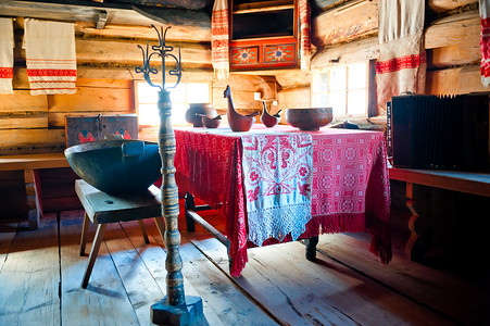 复兴民族摄影照片_俄罗斯古板的传统内部小屋