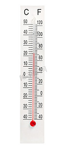 白色背景上的家用水银温度计