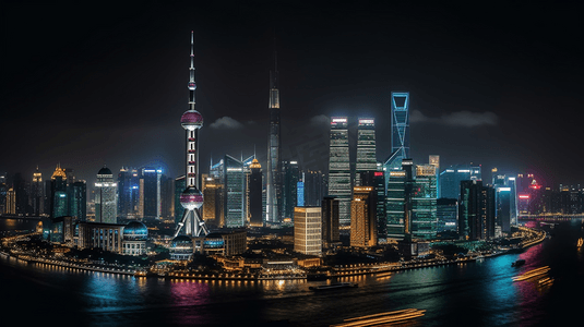 浦江夜景摄影照片_上海浦江全景