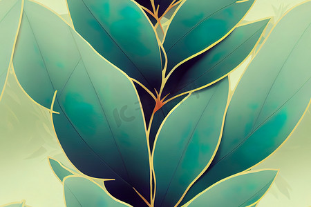 热带棕榈叶丛林叶无缝 2d 花卉图案高品质 2d 插图。