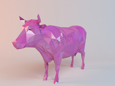 3D粉色低聚（牛）