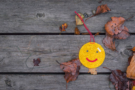 秋天木板背景摄影照片_木板上的秋天笑脸