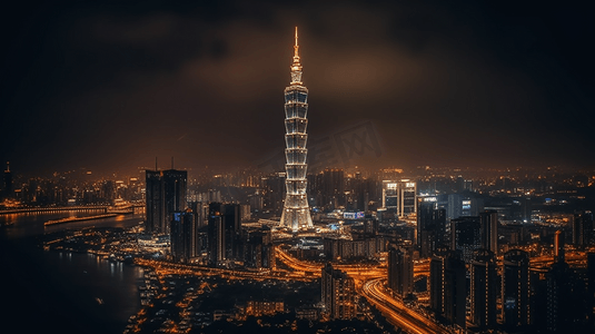 广州地标广州塔灯光秀夜景摄影图片