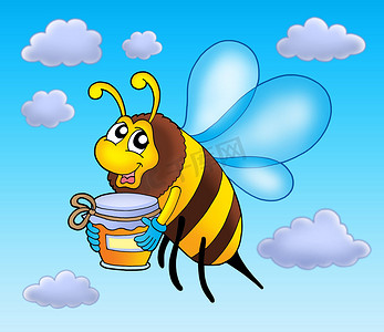 飞行的蜜蜂拿着蜂蜜