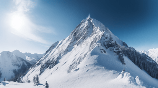 天下字体摄影照片_白天蓝天下白雪覆盖的山峰