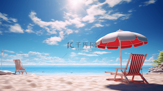 度假扁平背景图片_彩色夏季清凉度假插画沙滩大海