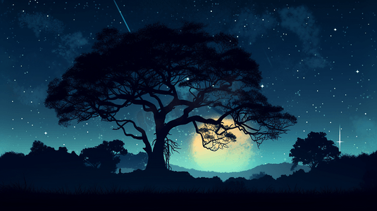 前景中有星星和树木的夜空