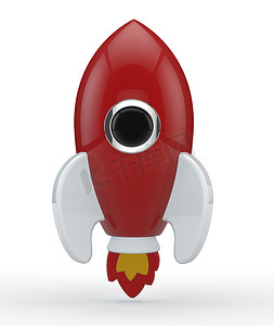 用火焰染成红色的象征性火箭的 3D 渲染
