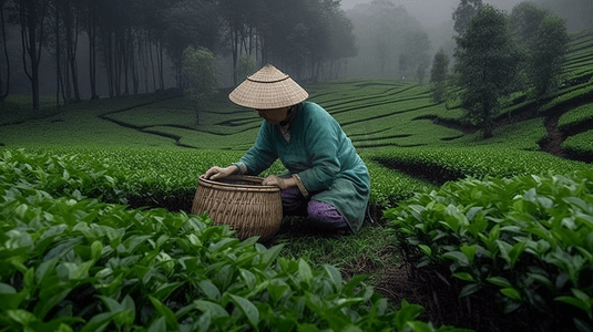 春茶摄影照片_春天雨前龙井采摘