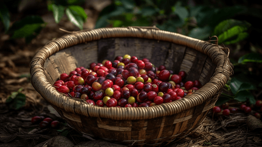咖啡豆种植园收获满满的篮子
