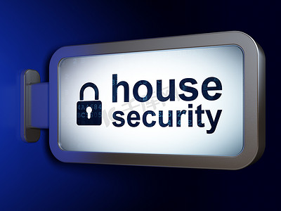 安全概念：房屋安全和广告牌背景上的封闭挂锁