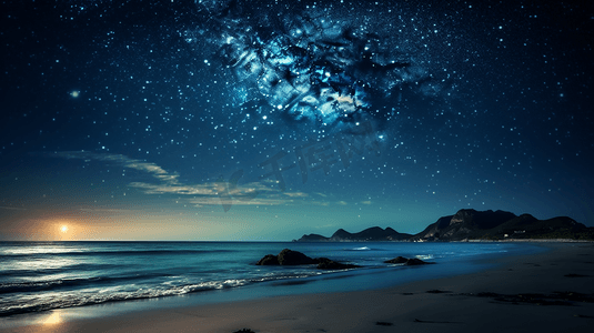 海滩上蓝白相间的星空夜空