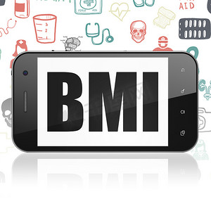 医学概念：显示 BMI 的智能手机